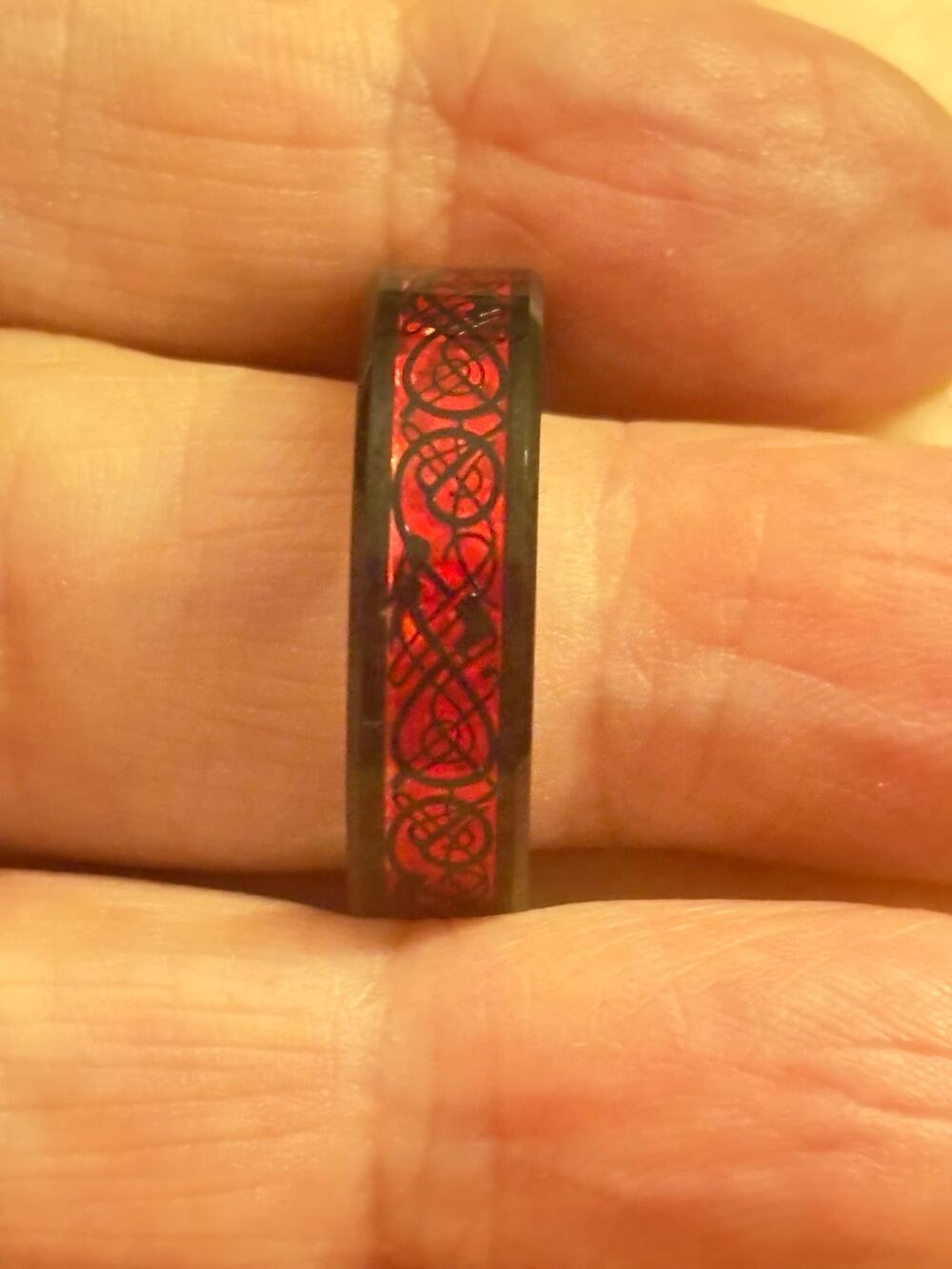 NWOT King Will Red Black Tungsten Carbide Ring Size 8.75